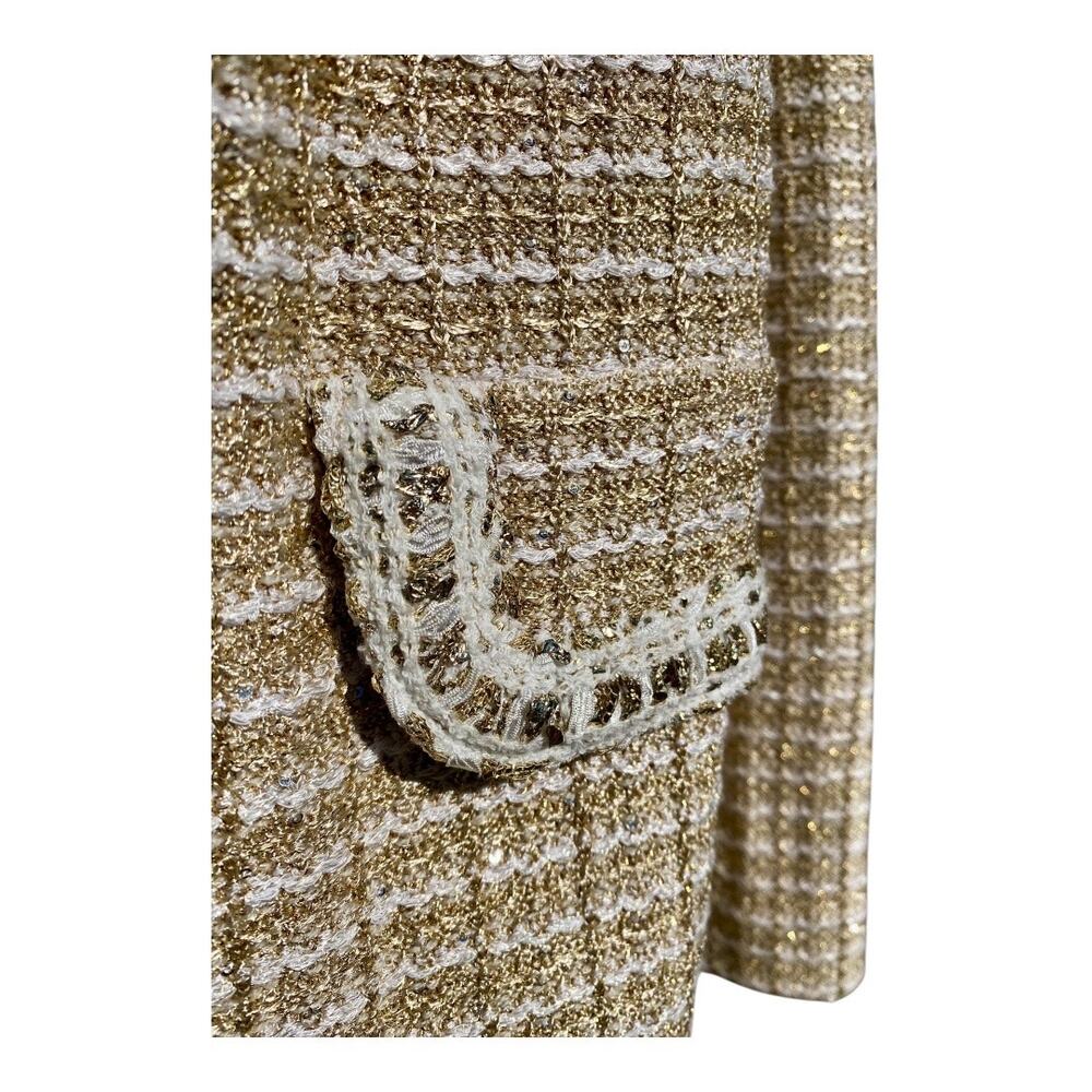St John Tan Cream Gold Metallic Threads Designer Size 10 Jacket and Skirt Suit - Picture 10 of 16